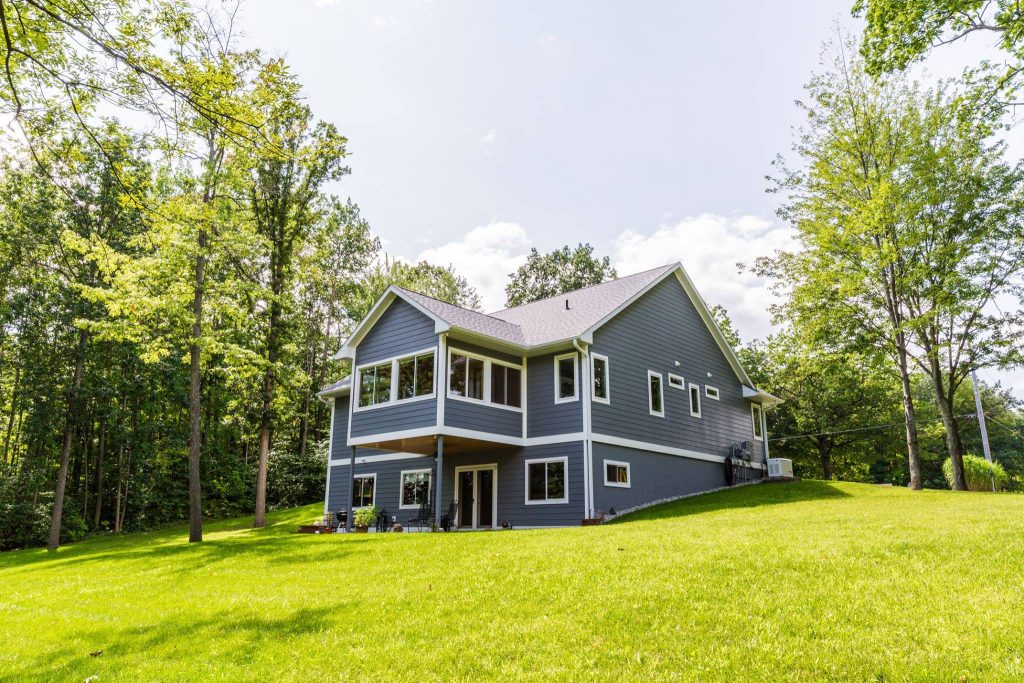 Custom build home. Blue house.